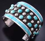Vintage Silver & Turquoise Zuni Inlay Bracelet Cuff by Jobeth Mayes 6H31L