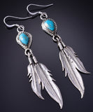 Silver & Turquoise Navajo Handmade Eagle Feather Earrings Sharon McCarthy 5G16S