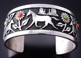Coral & Gaspeite Roaming Horses Navajo Bracelet by Philbert Begay 3J30F