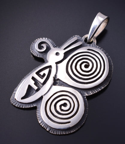 Silver Hopi Handmade Butterfly Pendant by Gerald Lomaventema 5H25V