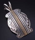 Vintage Silver & 14k Gold Navajo Handstamped Rug Pendant by Geneva Ramone 5H21K