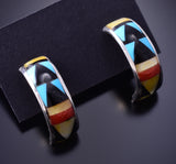Silver & Turquoise Zuni Inlay Half Hoop Earrings by Delberta Boone 3H02B