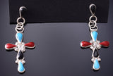 Silver & Turquoise Multistone Zuni Inlay Cross Earrings by Cecelia Iule 6H25Y
