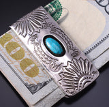 Silver & Turquoise Navajo Handstamped Money Clip by Shirley Skeets 5B14R