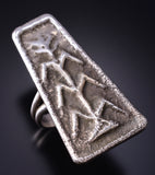 Size 9-1/2 Silver Navajo Tufacast "The Tree of Life" Long Ring Ravis Henry 5L10E