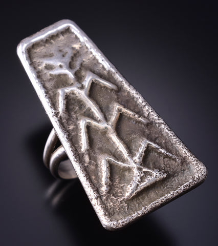 Size 9-1/2 Silver Navajo Tufacast "The Tree of Life" Long Ring Ravis Henry 5L10E