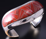 Vintage Silver & Mediterranean Coral Navajo Inlay Bracelet by F. Chee 5G12C