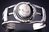 Vintage Silver & White Buffalo Turquoise Navajo Side Feather Bracelet 6F09M