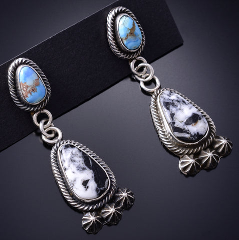 Silver & Golden Hills Turquoise White Buffalo Navajo Earrings Erick Begay 6C01N