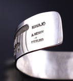 Vintage Silver Navajo Handmade Sacred Homeland Bracelet by Aroy Henry 5K10Z