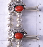 Silver & Coral Navajo Handmade Squash Blossom Necklace & Earring Set - TS 5G28P