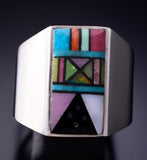 Size 11-1/2 Silver & Turquoise Multistone Navajo Inlay Mens Ring Jimmy Harrison 6F22Q