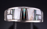 Size 13-1/4 Silver & White Buffalo Turquoise Navajo Inlay MENS Ring Rick Tolino 5L05V