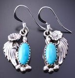 Silver & Turquoise Flowers & Feathers Navajo Earrings by Andrew Vandever 3J16T