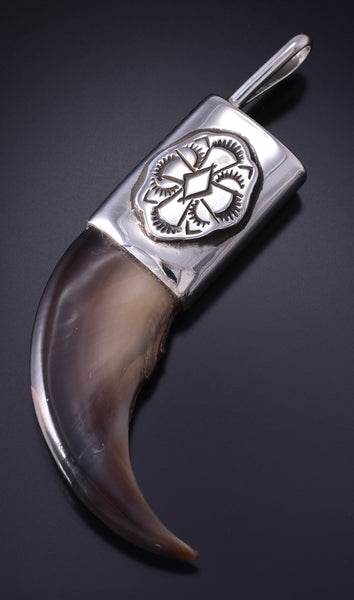 Silver Navajo Handmade Bear Claw Pendant by Erick Begay 5G12V