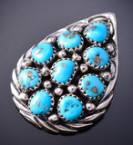 Vintage Silver & Turquoise Navajo Cluster Pendant by H 6D28J