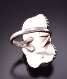 Size 6-3/4 Silver & Turquoise & Coral Feather & Flower Navajo Ring by Max Calabaza 3F22S