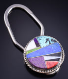 Silver & Turquoise Multistone Navajo Inlay Key Ring by Arnold Yazzie 5L25N