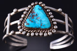 Vintage Silver & Turquoise Navajo Open Faced Bracelet 5G28X