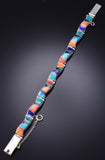 Silver Multistone Navajo Inlay Natural Flow Link Bracelet by Laura Lincoln 6H31F