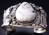Vintage Silver & White Buffalo Turquoise Navajo Bracelet by Gilbert Adakai 6F09K