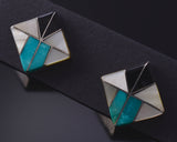 Vintage Silver & Turquoise Multistone Navajo Inlay Post Earrings 5H21L