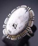 Size 9 White Buffalo Navajo Sterling Silver Ring by Norvin Johnson 6K27N