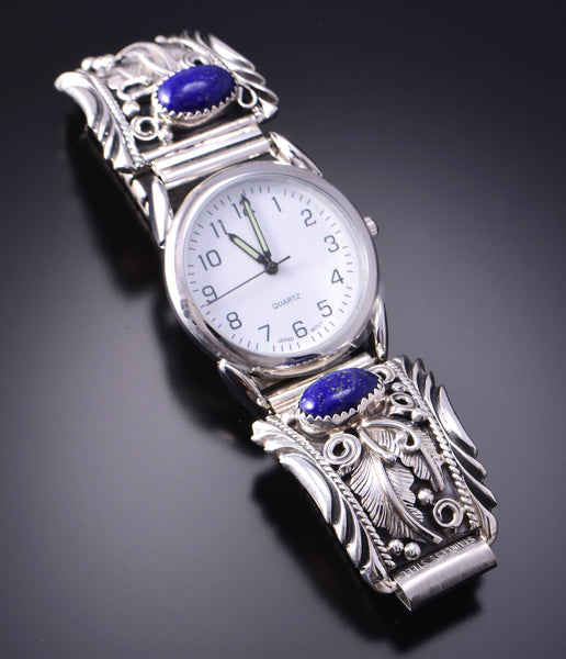 Silver & Lapis Eagle Feathers Navajo Watch by Arlene Yazzie 3F12H