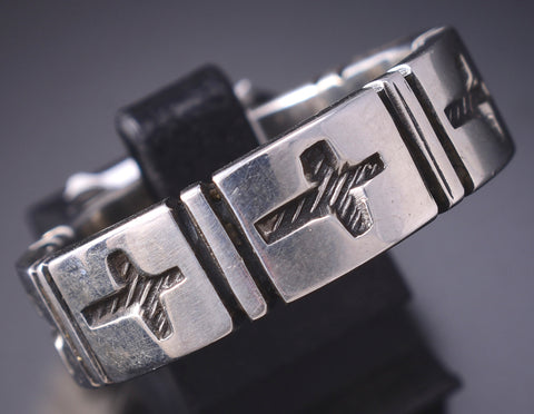 Size 12-1/4 Silver Navajo Handmade His Holy Cross Ring by Erick Begay 6C02T