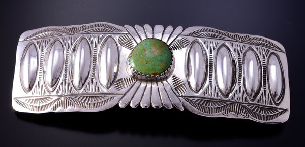Silver & Turquoise Navajo Handstamped Hair Barrette 4L07E