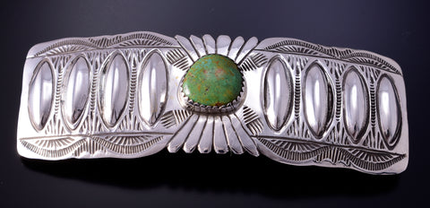 Silver & Turquoise Navajo Handstamped Hair Barrette 4L07E