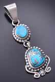 Silver & Morenci Arizona Turquoise Native American Handmade Pendant 3K09C