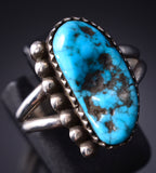 Size 9 Silver & Turquoise Navajo Handmade Ring by Ravis Henry 5L10F
