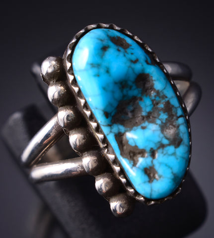 Size 9 Silver & Turquoise Navajo Handmade Ring by Ravis Henry 5L10F