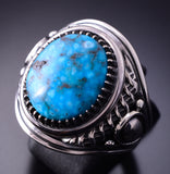 Size 12 Silver & Turquoise Navajo Handmade Ring by Derrick Gordon 4A04S