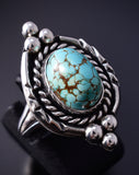 Vintage Sizse 6-1/4 Silver & Turquoise Navajo Ring 5K17V