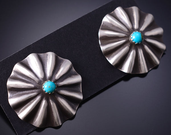 Silver & Turquoise Navajo Concho Earrings by Arlene Soce 6D07K