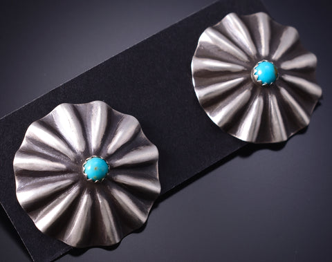 Silver & Turquoise Navajo Concho Earrings by Arlene Soce 6D07K
