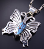 Silver & Golden Hills Turquoise Navajo Butterfly Pendant Jeremy Delagarito 5L13V