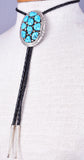 Vintage Sterling Silver & Sleeping Beauty Turquoise Nugget Bolo Tie by CJ Nez - 5L23W