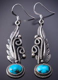 Silver & Turquoise Navajo Eagle Feathers Earrings by Genevieve Francisco 6D07X