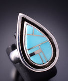 Size 7 Silver & Turquoise Navajo Inlay Waterdrop Ring by TSF 3L13V