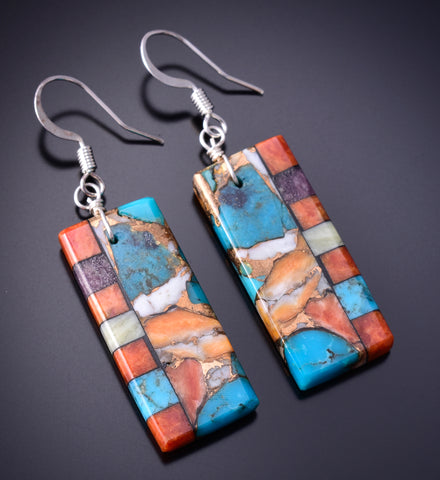 Kingman Turquoise Santo Domingo Handmade Earrings by Mary Louise Tafoya 3G07P