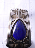 Silver & Lapis Navajo Handmade Rug Design Wide One Side Bracelet Ray Scott 5F04Y