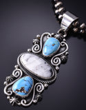 Silver & Golden Hills Turquoise White Buffalo Navajo Pendant Erick Begay 6C02N