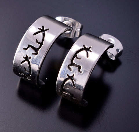 Kokopelli Silver Half Hoop Earrings By P. Skeet 4D02S