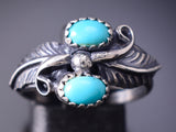 Size 8-3/4 Silver & Turquoise Navajo Feathers Ring by Harry B. Yazzie 6D28W
