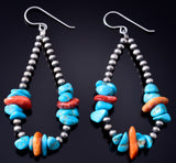 Silver & Turquosie Navajo Pearl Handstrung Loop Earrings by Corraine Smith 6B14G