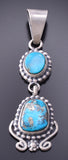 Silver & Morenci Arizona Turquoise Native American Handmade Pendant 3K09C