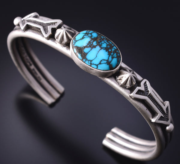 Silver & Tibetan Turquoise Navajo Arrows Bracelet by Erick Begay 5H04B